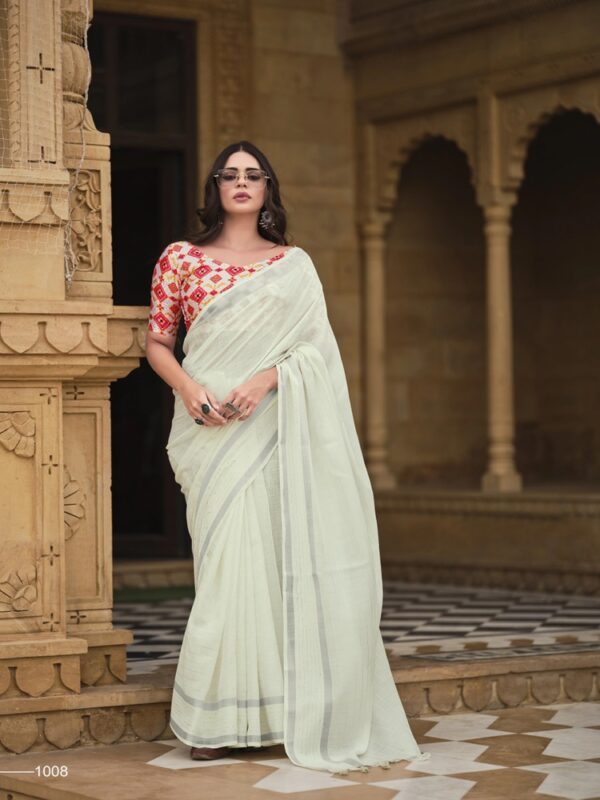 Creme Georgette Leheriya saree