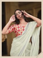 Creme Georgette Leheriya saree