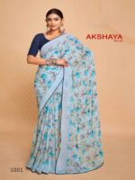 Blue Gray Weightless Printed saree