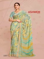 Blue Gray Dull Moss Printed saree
