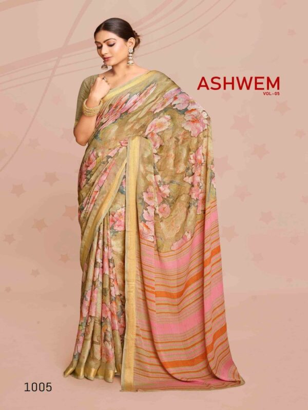 Brass Dull Moss Printed saree