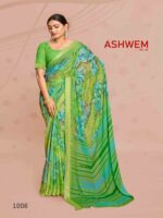 Kelly Green Dull Moss Printed saree