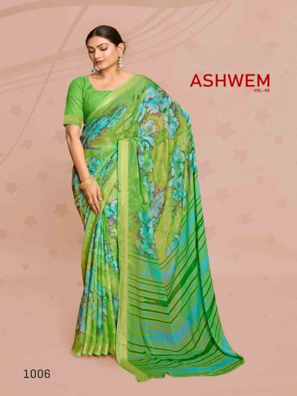 Kelly Green Dull Moss Printed saree