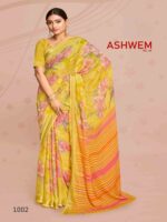 Mustard Yellow Dull Moss Printed saree