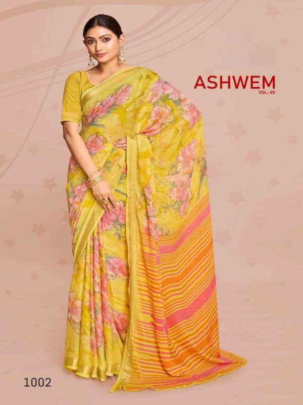 Mustard Yellow Dull Moss Printed saree