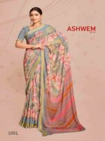 Slate Gray Dull Moss Printed saree