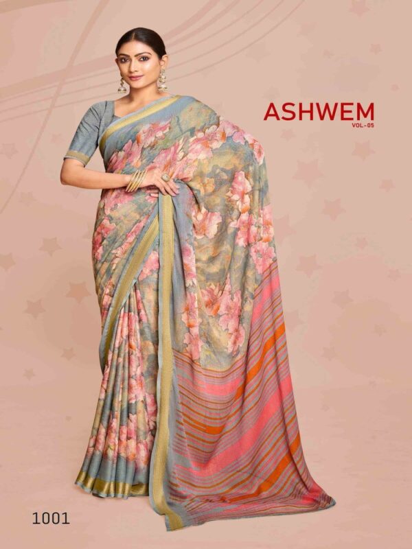 Slate Gray Dull Moss Printed saree