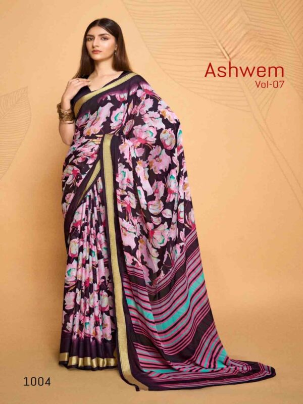Aubergine Dull Moss Printed saree
