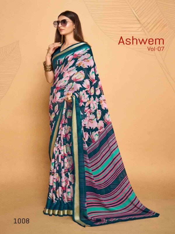 Blue Dull Moss Printed saree
