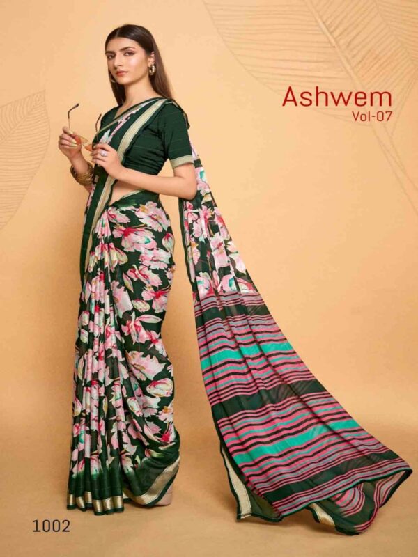 Ever Green Dull Moss Printed saree