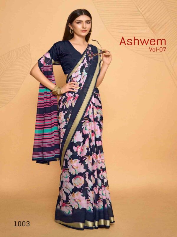 Gunmetal Gray Dull Moss Printed saree