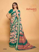 Peacock Blue Dull Moss Printed saree