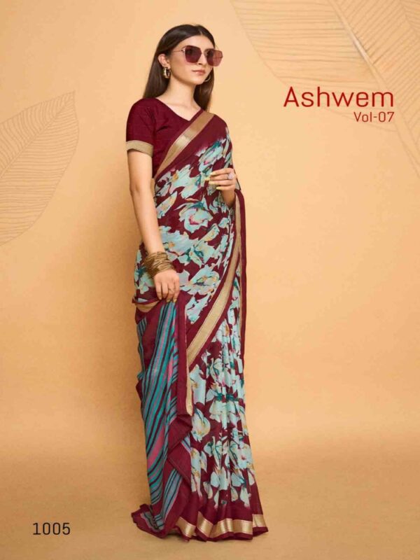 Red Brown Dull Moss Printed saree