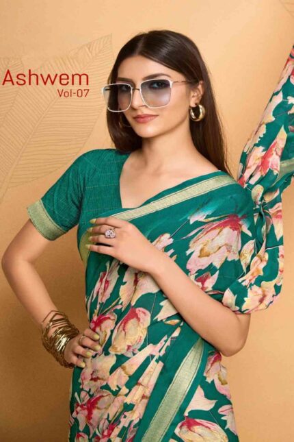 Thumbnail Dull Moss Printed saree