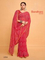 Carmine Red Georgette Bandhej saree