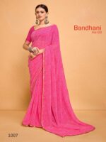 Hot Pink Georgette Bandhej saree