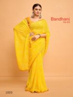 Mustard Yellow Georgette Bandhej saree