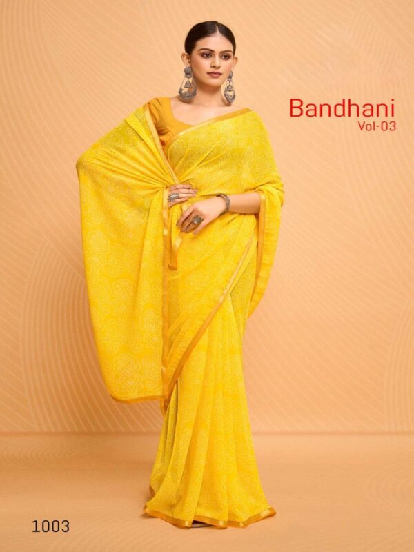 Mustard Yellow Georgette Bandhej saree