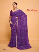 Neon Purple Georgette Bandhej saree