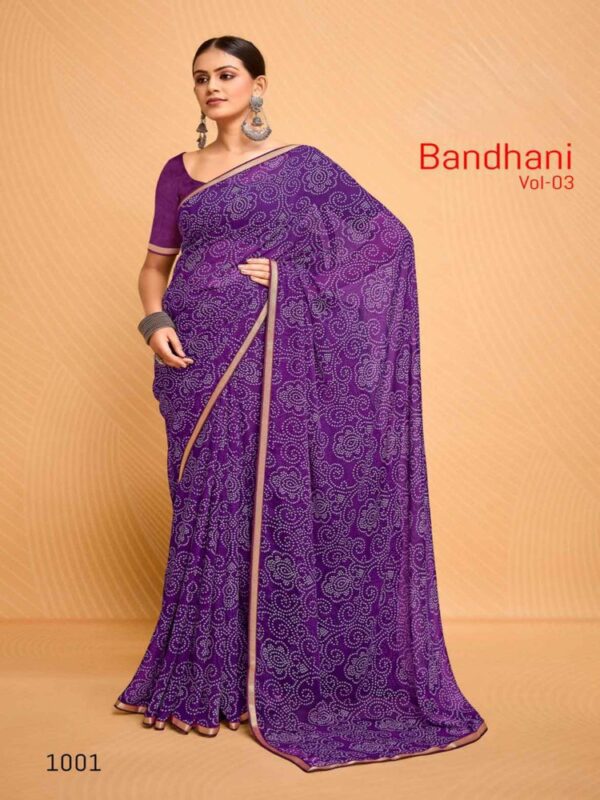 Neon Purple Georgette Bandhej saree