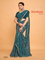 Peacock Blue Georgette Bandhej saree