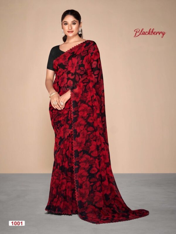Red Black 01 Georgette Printed saree