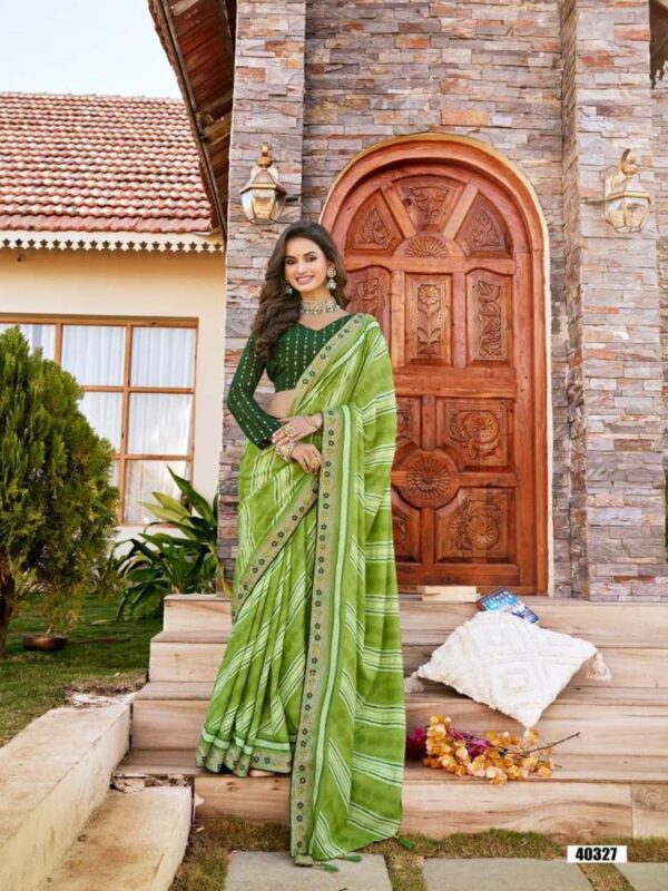 Light Green Soft Reshmi Cotton Leheriya saree