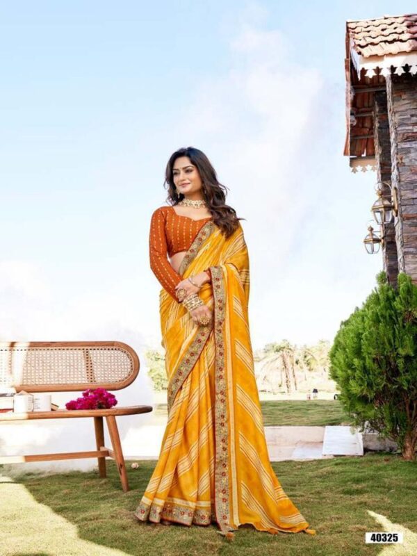 Mustard Yellow Soft Reshmi Cotton Leheriya saree