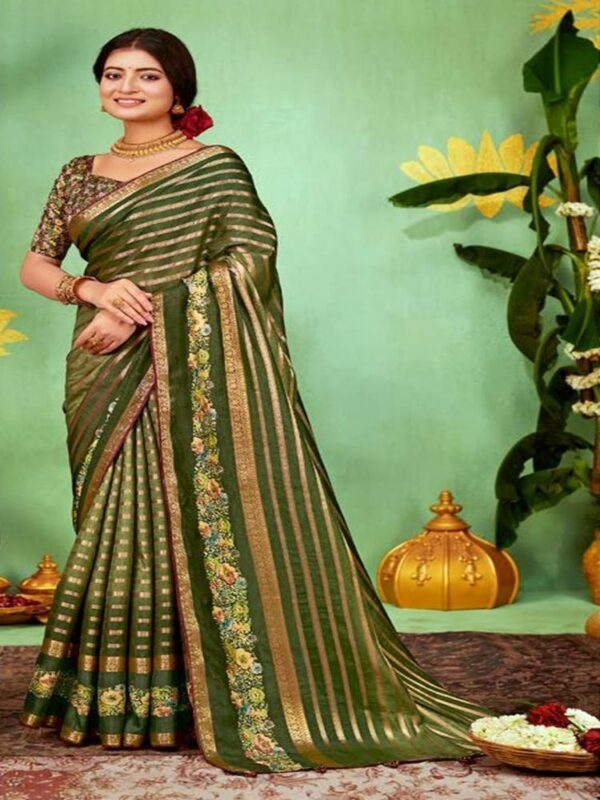 Olive Green Soft Silk Leheriya saree