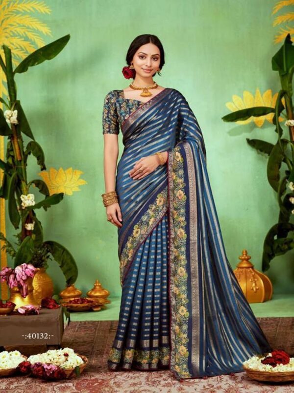 Steel Blue Soft Silk Leheriya saree