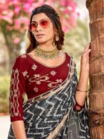 Black Moss Georgette Leheriya saree