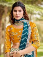 Blue Moss Georgette Leheriya saree