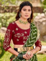 Green Moss Georgette Leheriya saree