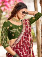 Maroon Moss Georgette Leheriya saree