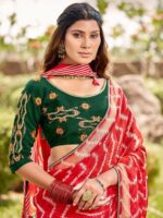 Red Moss Georgette Leheriya saree