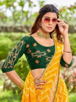 Yellow Moss Georgette Leheriya saree