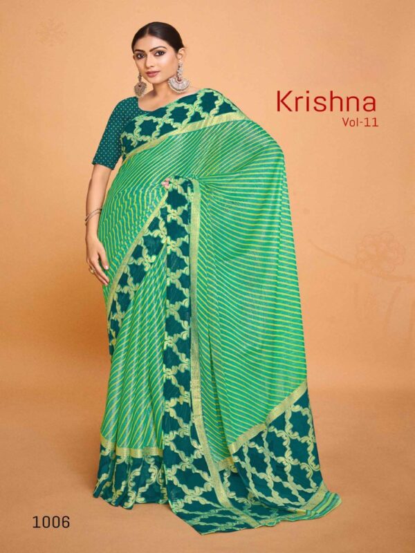 Jade Green Chiffon Brasso Printed saree