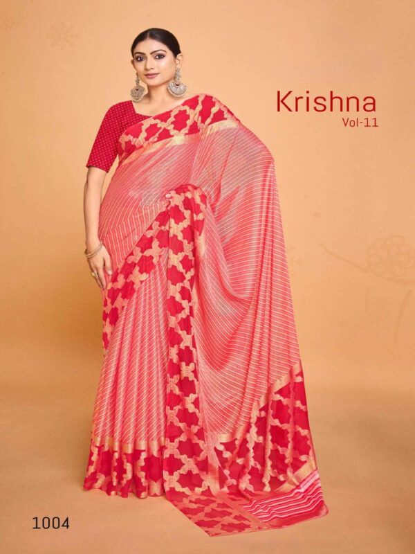 Rose red Chiffon Brasso Printed saree