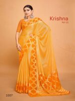 Yellow Orange Chiffon Brasso Printed saree