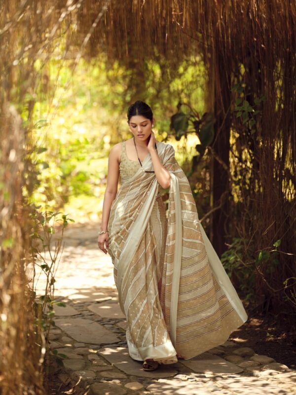 Jasmine Dull Moss Leheriya saree
