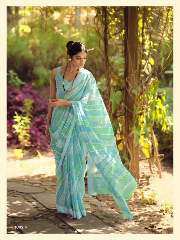 Misty Blue Dull Moss Leheriya saree