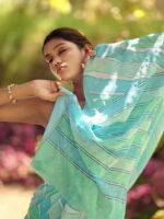 Misty Blue Dull Moss Leheriya saree