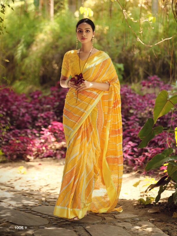 Mustard Yellow Dull Moss Leheriya saree