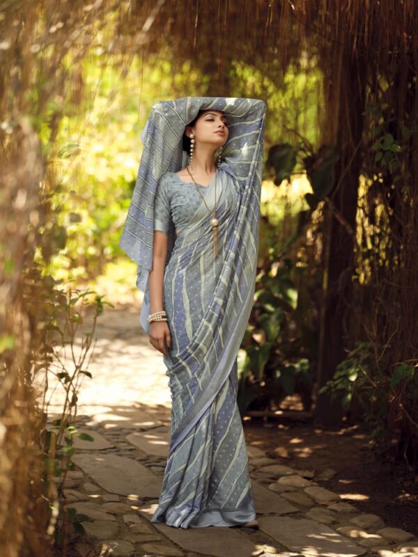 Slate Gray Dull Moss Leheriya saree