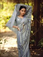 Slate Gray Dull Moss Leheriya saree