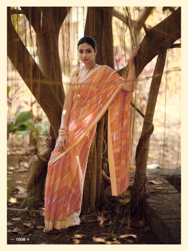 Yellow Orange Dull Moss Leheriya saree