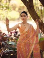 Yellow Orange Dull Moss Leheriya saree