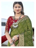 Avocado Green Soft Silk Jequard Bandhini saree
