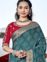Cadet Blue Soft Silk Jequard Bandhini saree