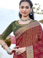 Cardinal Red Soft Silk Jequard Bandhini saree